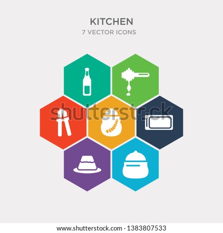 simple set of cooking pot, custard cup, cutting board, flour icons, contains such as icons garlic press, honey dipper, ketchup and more. 64x64 pixel perfect. infographics vector