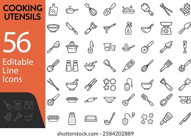 Simple Set Of Cooking Related Editable Icons Contains Such Icons As Kitchen Utensils, Boiling And Frying Pan And More Vector Illustration In Modern Thin Line Style On Isolated White Background.