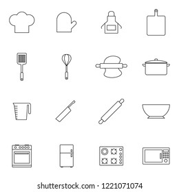 Simple Set of Cooking Related Vector Line Icons. Contains such Icons as Kitchen Utensils, Boiling and Frying Time, Cookbook and more. Symbol, logo illustration.