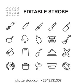 Simple Set of Cooking Related Vector Line Icons. Contains such Icons as Kitchen Utensils and more.Editable Stroke.