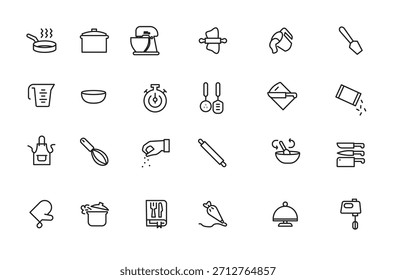 simple set of cooking related vector line icons