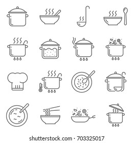 Simple Set of cooking Related Vector Line Icons. Contains such Icons as crockery, pot, dish, soup, lunch and more.  - Shutterstock ID 703325017