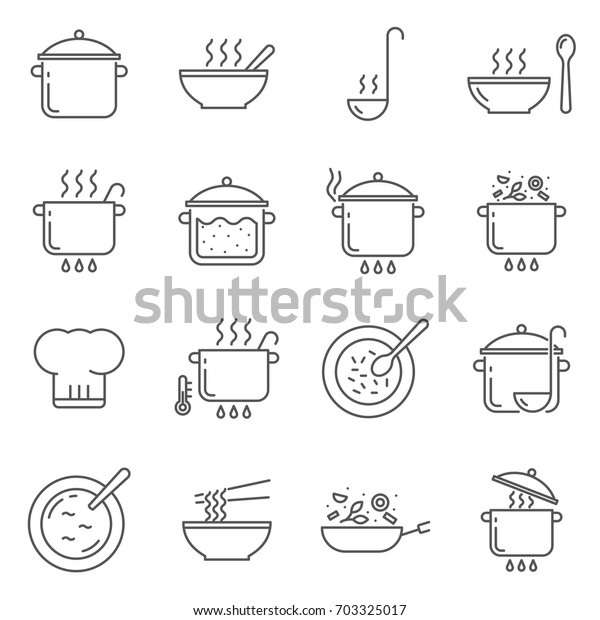 Simple Set of\
cooking Related Vector Line Icons. Contains such Icons as crockery,\
pot, dish, soup, lunch and more.\
