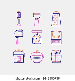 Simple Set of Cooking Tool icons. Contains icons as mixer, vegetable peeler, cheese grater, scale, rice pot and more.