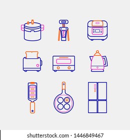 Simple Set of Cooking Tool icons. Contains icons as rice pot, wine opener, toaster, oven, cheese grater, frying pan, refrigerator and more.
