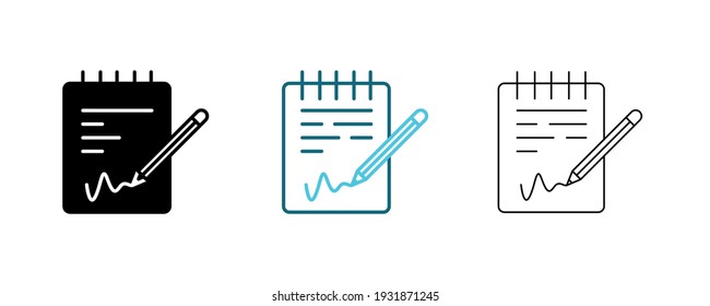 Simple Set of Copywriter Vector Line Icons. This icon with a pen drawn something in notepad. Includes silhouette, colorful and thin line. Editable Stroke. Web Icons and vector logos.