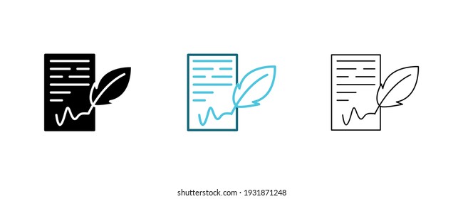 Simple Set of Copywriter Vector Line Icons. This icon is the pen that signs on the paper. Includes silhouette, colorful and thin line. Editable Stroke. Web Icons and vector logos.