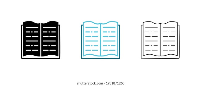 Simple Set of Copywriter Vector Line Icons. This icon is the book with pages opened. Includes silhouette, colorful and thin line. Editable Stroke. Web Icons and vector logos.