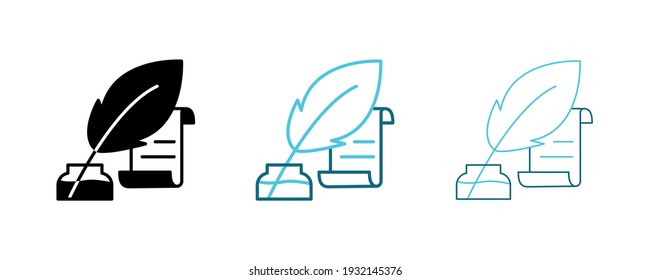 Simple Set of Copywriter Vector Line Icons. This icon is thick notebook and pen. Includes silhouette, colorful and thin line. Editable Stroke. Web Icons and vector logos.