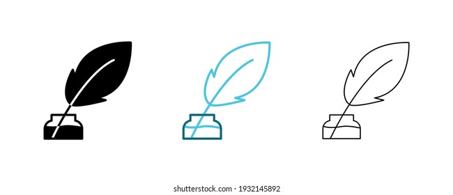 Simple Set Of Copywriter Vector Line Icons. This Icon Contains A Quill Pen And Ink. Editable Stroke. Web Icons And Vector Logos.