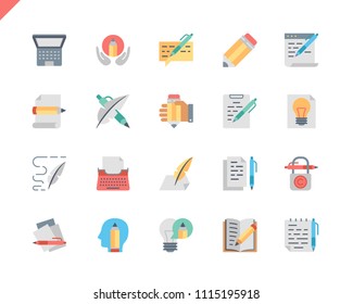 Simple Set Copywriting Flat Icons for Website and Mobile Apps. Contains such Icons as Pencil, Book, Hand, Typewriter. 48x48 Pixel Perfect. Vector illustration.