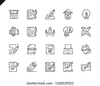 Simple Set Copywriting Line Icons for Website and Mobile Apps. Contains such Icons as Pencil, Book, Hand, Typewriter. 48x48 Pixel Perfect. Vector illustration.