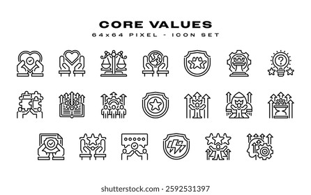 Simple Set of Core Values Related Vector Line Icons. Universal creative premium symbol. Vector sign icon logo template. Vector illustration