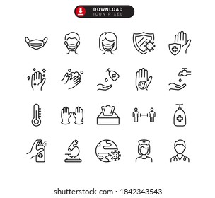 conjunto simple de icono del virus de la corona, trazo editable.