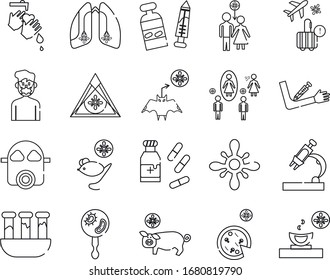 Simple Set of Corona virus Related Vector Line Icons. Contains such Icons as Virus, Colony of Bacteria