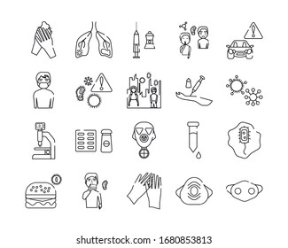 Simple Set of Corona virus Related Vector Line Icons. Contains such Icons as Virus, Colony of Bacteria