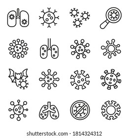 Simple set of coronavirus icons in trendy line style. Modern vector symbols, isolated on a white background. Linear pictogram pack. Line icons collection for web apps and mobile concept.