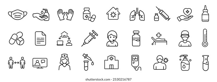 A simple set of coronavirus line icons.