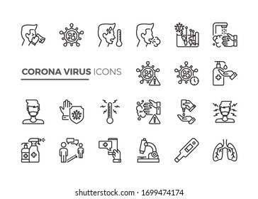 Simple Set of Coronavirus Protection Related Vector Line Icons. Contains such Icons as Protective Measures, Coronavirus Symptoms, Incubation Period and more.