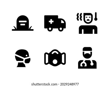 Simple Set of Coronavirus Related Vector Solid Icons. Contains Icons as Ambulance, Wearing Mask, Doctor, Gravestone and more.