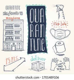 Simple Set of Coronavirus Safety Related Vectors. Hand drawn vector sketch. Stay home. No need to panic. Kill Covid 19.