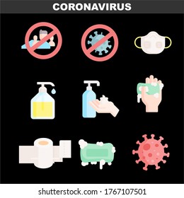 Simple Set of Coronavirus Safety Related Vector Line Icons. Contains such Icons as Washing Hands, Man and Woman Wearing Face Mask and more