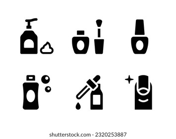 Simple Set of Cosmetic Related Vector Solid Icons. Contains Icons as Body Lotion, Nail Polish, Fingernail and more.