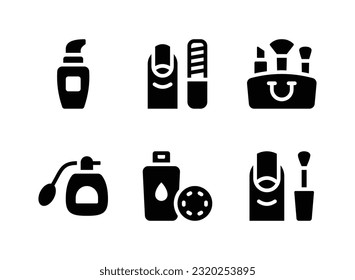Simple Set of Cosmetic Related Vector Solid Icons. Contains Icons as Foundation Makeup, Nail Care and more.