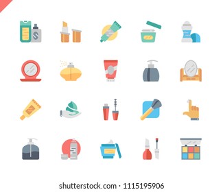 Simple Set Cosmetics Flat Icons for Website and Mobile Apps. Contains such Icons as Makeup Brush, Deodorant, Cream Bottle, Lipstick, Beauty. 48x48 Pixel Perfect. Vector illustration.