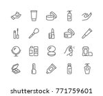 Simple Set of Cosmetics Related Vector Line Icons. 
Contains such Icons as Cream Bottle, Lipstick, Makeup Brush and more.
Editable Stroke. 48x48 Pixel Perfect.