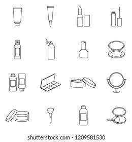 Simple Set of Cosmetics Related Vector Line Icons. Contains such Icons as Cream Bottle, Lipstick, Makeup Brush and more. Flat design