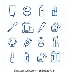 Simple Set of Cosmetics Related Vector Line Icons. Contains such Icons as Cream Bottle, Lipstick, Makeup Brush and more. Editable Stroke. 48x48 Pixel Perfect - Shutterstock ID 1550329775
