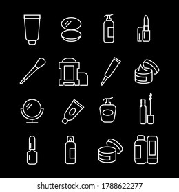 Simple Set of Cosmetics Related Vector Line Icons. Contains such Icons as Cream Bottle, Lipstick, Makeup Brush and more. Editable Stroke. 48x48 Pixel Perfect