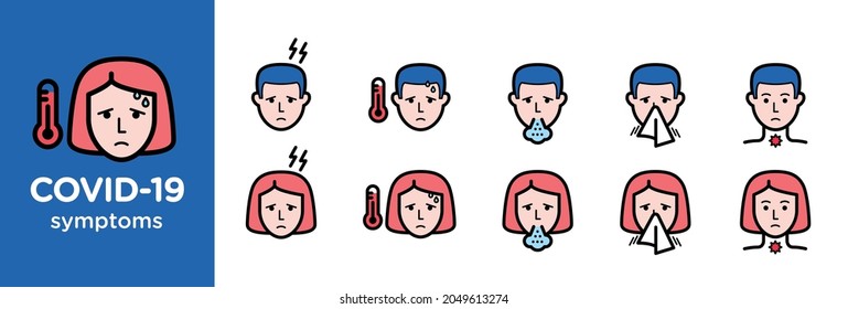 Simple Set of Covid-19 Colored Outline Icons. Icons as Protective, Coronavirus, Social Distancing, Symptoms, Treatment, Virus and prevention