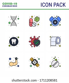 Conjunto simple de icono de Covid-19 Protection Blue 25 incluido la enfermedad; diente; medicina; médico; Enfermedad del coronavirus dental viral 2019-nov Elementos de diseño vectorial