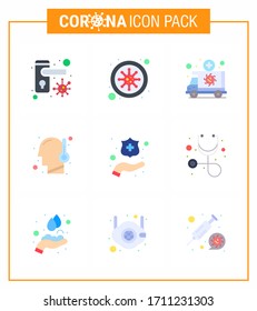 Conjunto simple de icono Covid-19 Protección Azul 25 icono incluido protejer manos; fiebre; ambulancia; frío; enfermedad del coronavirus viral del vehículo 2019-nov Elementos de diseño de vectores