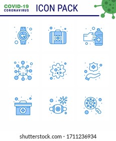 Conjunto simple de icono de Covid-19 Protection Blue 25 incluido la infección; corona; gestos; epidemia; antígeno coronavirus viral 2019-nov Elementos de diseño vectorial