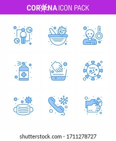 Simple Set of Covid-19 Protection Blue 25 icon pack icon included soap; hand; virus vaccine; bottle; temprature viral coronavirus 2019-nov disease Vector Design Elements