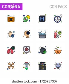 Simple Set of Covid-19 Protection Blue 25 icon pack icon included protection; hand; hospital; timer; seconds viral coronavirus 2019-nov disease Vector Design Elements