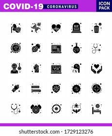 Simple Set of Covid-19 Protection Blue 25 icon pack icon included bottle; mortality; virus; grave; heart care viral coronavirus 2019-nov disease Vector Design Elements