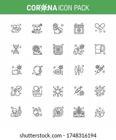 Simple Set of Covid-19 Protection Blue 25 icon pack icon included medical pills; services; hand; online; touch viral coronavirus 2019-nov disease Vector Design Elements