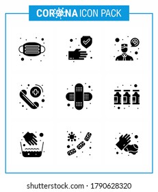 Conjunto simple de icono de Covid-19 Protection Blue 25 incluido la lesión; ayuda; pedir a un médico; atención; enfermedad coronavirus viral de emergencia 2019-nov Elementos de diseño de vectores
