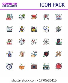 Simple Set of Covid-19 Protection Blue 25 icon pack icon included magnifying; glass; warning; devirus; love viral coronavirus 2019-nov disease Vector Design Elements
