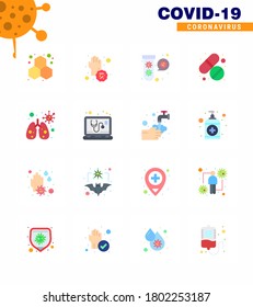 Einfache Set von Covid-19 Protection Blue 25 Icon Pack Symbol enthalten Pflege; Pille; Hände; Medizin; Röhrchen virales Coronavirus 2019-nov Krankheit Vectordesign Elements