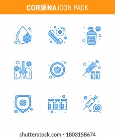 Simple Set of Covid-19 Protection Blue 25 icon pack icon included apple; organ; bottle; lung; anatomy viral coronavirus 2019-nov disease Vector Design Elements