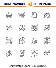 Einfache Set von Covid-19 Protection Blue 25 Icon Pack Symbol enthalten Thermometer; Fieber; Gewebe; Pflege; Waschen des viralen Coronavirus 2019-nov Krankheit Vectordesign Elements