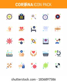 Simple Set of Covid-19 Protection Blue 25 icon pack icon included timer; seconds; medical; clock; interfac viral coronavirus 2019-nov disease Vector Design Elements