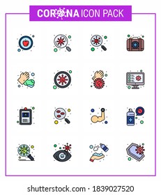 Juego simple de icono Covid-19 Protection Blue 25 con las manos incluidas; caso; encontrar; médico; enfermedad coronavirus viral de emergencia 2019-nov Elementos de diseño de vectores