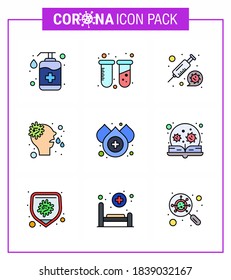 Einfache Set von Covid-19 Protection Blue 9 Icon Pack Symbol enthält Blut; Runny; Laboratorium; Nase; Viruscoronavirus 2019-nov-Krankheit Vektor Design Elements