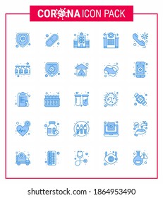 Simple Set of Covid-19 Protection Blue 25 icon pack icon included call; medical; health care; hospital; building viral coronavirus 2019-nov disease Vector Design Elements